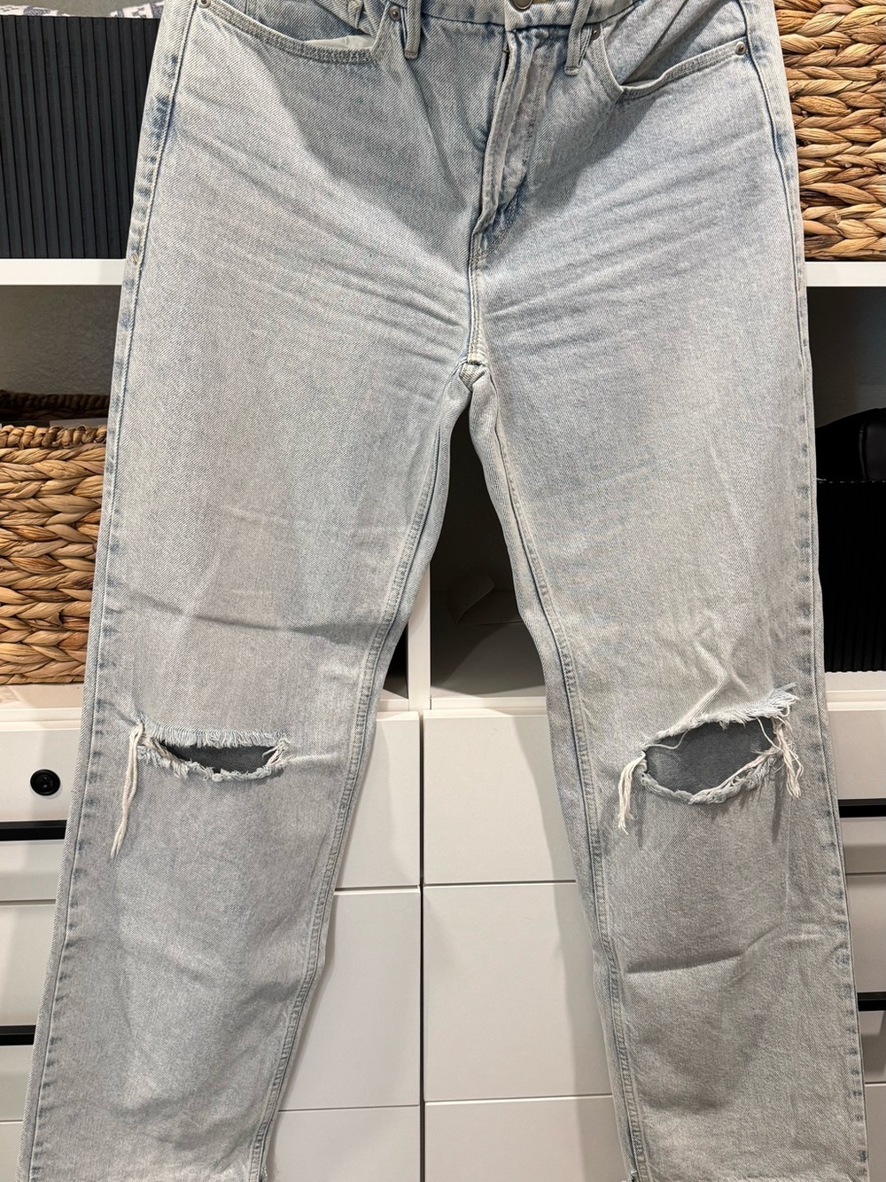 Good American Light Gray-Blue Distressed Men's Jeans